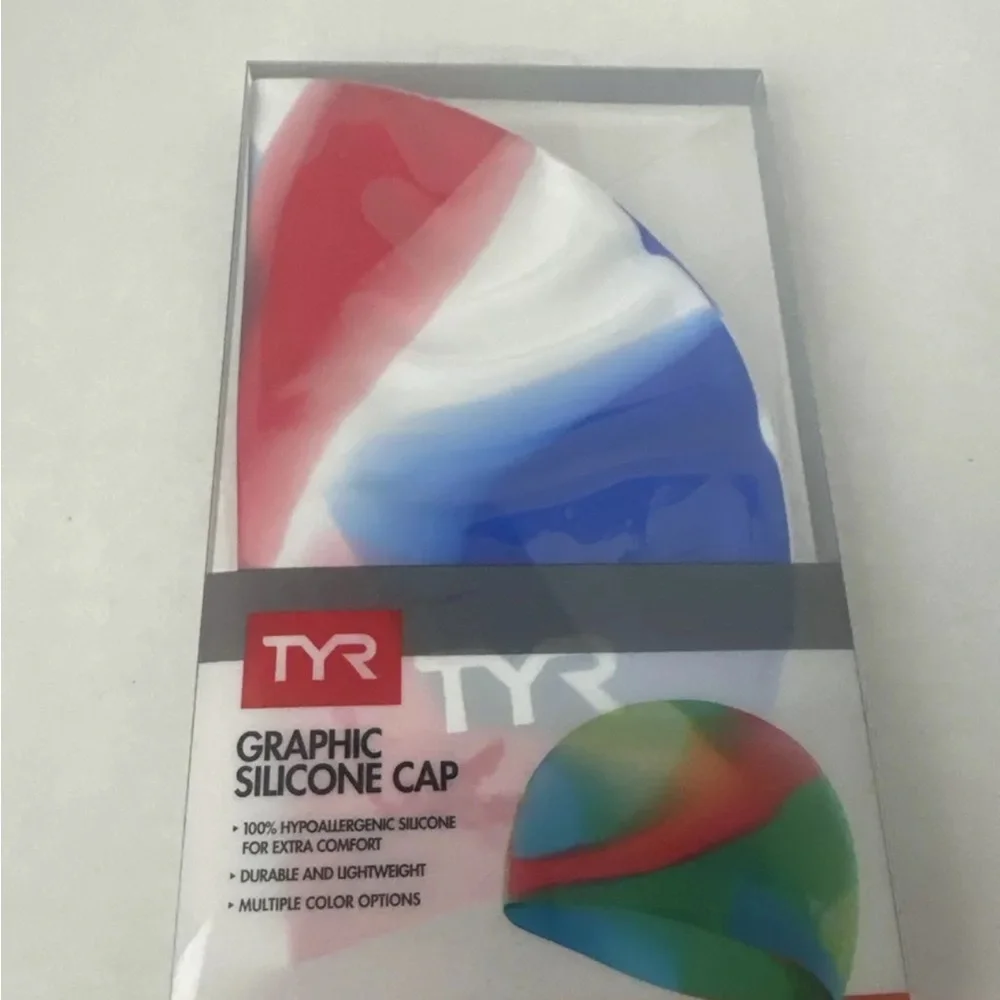 TYR YOUTH GRAPHIC NWT SILICONE SWIM CAP TIE DYE - HYPOALLERGENIC -Ages 10+